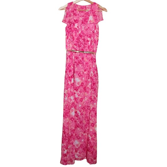 Calvin Klein Dresses & Skirts - Calvin Klein Sheer Sleeveless Belted Floral Pink Maxi Dress 6